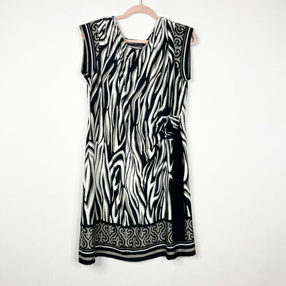2/$30 Ellen Parker Zebra Print Dress Sleeveless Ruched Side Large #8864 - Picture 1 of 7
